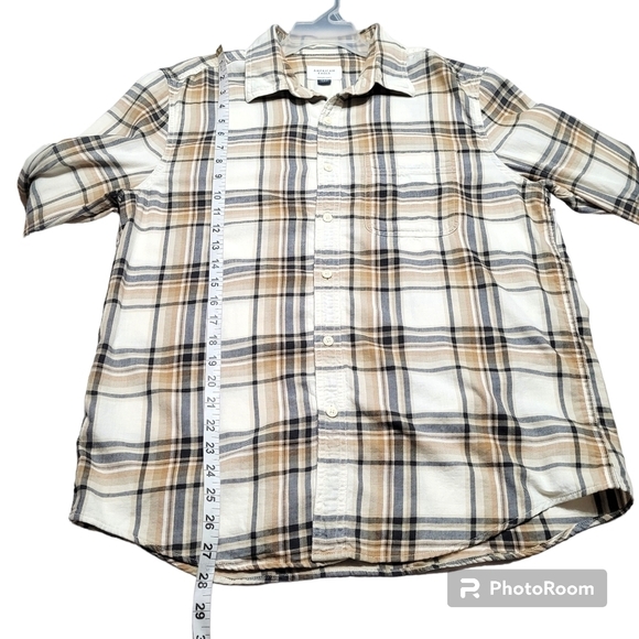 American Eagle Super Soft Tan Plaid Everyday Button Down Casual Western Shirt M - Picture 6 of 7